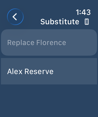 Boost's blue Apple Watch substitution screen offering Alex Reserve as a replacement for Florence, with the phone connection icon in the header
